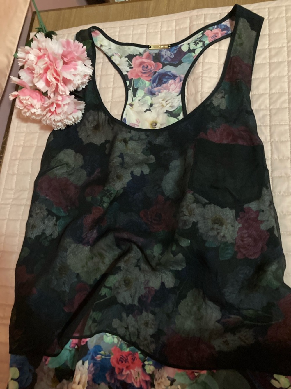 REBECCA MINKOFF Black Floral Silk Shell Top
